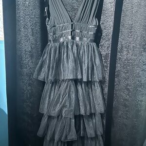 bebe Charcoal Tiered Maxi Dress